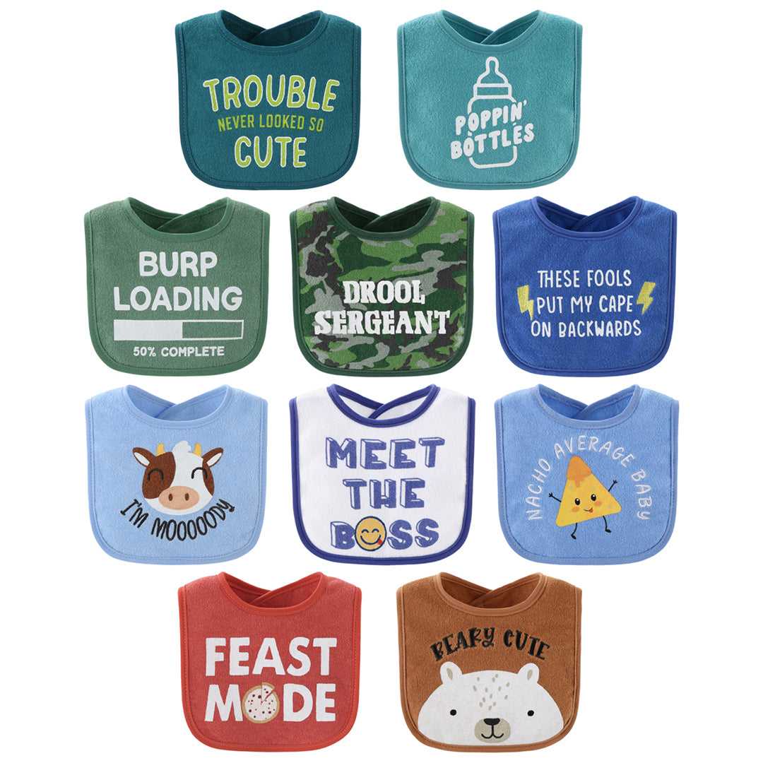 Oh Boy! Baby Boy Terry Bibs Set of 10